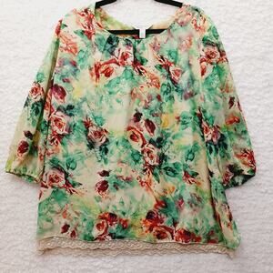 Blouse Brazilcore Green Floral Bloomcore Soft Girl Romantic Whimsycore Size XXL
